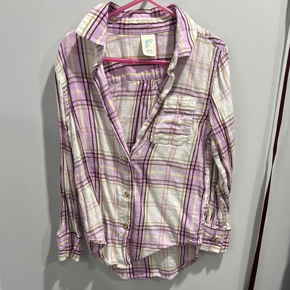 Kids Plaid Button-Up Flannel in Pink and White
